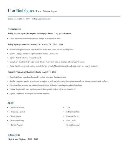 Ramp Service Agent Resume