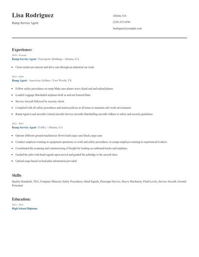 Ramp Service Agent Resume