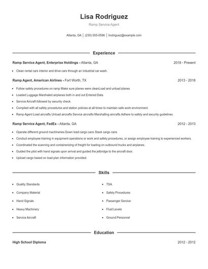 Ramp Service Agent Resume