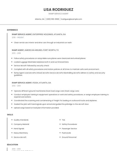 Ramp Service Agent Resume