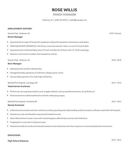 Ranch Manager Resume