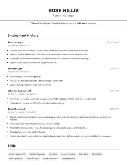 Ranch Manager Resume
