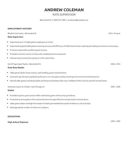 Rate Supervisor Resume