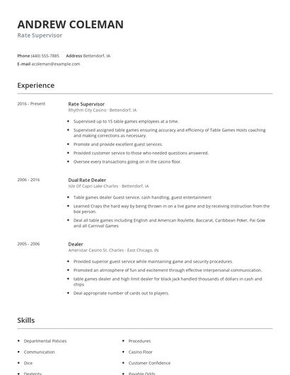 Rate Supervisor Resume
