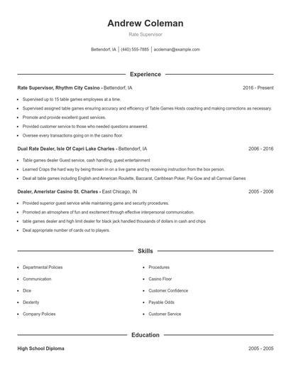 Rate Supervisor Resume