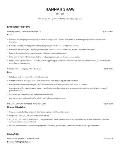Rater Resume