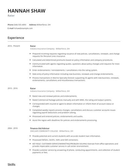Rater Resume