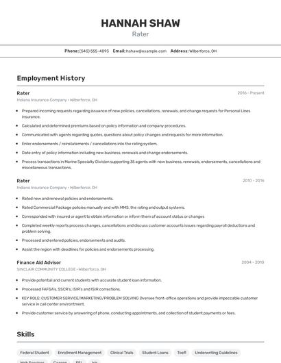 Rater Resume