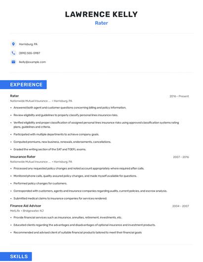 Rater Resume