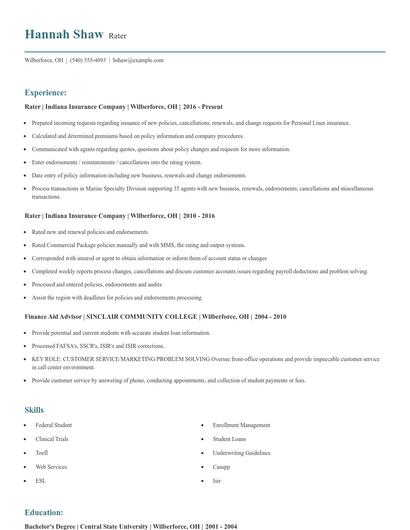 Rater Resume
