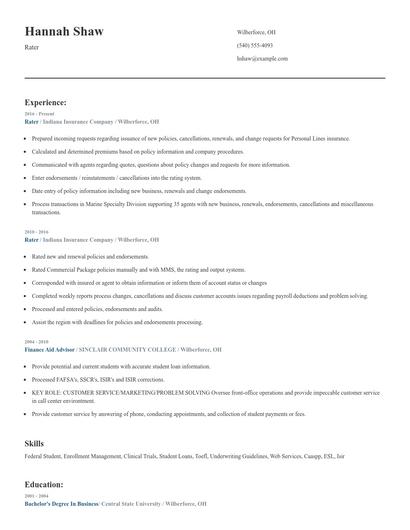 Rater Resume