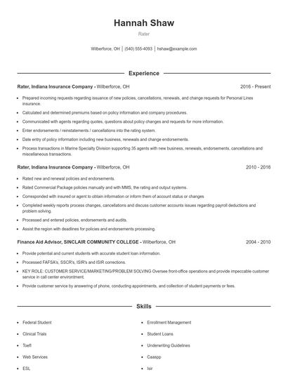 Rater Resume