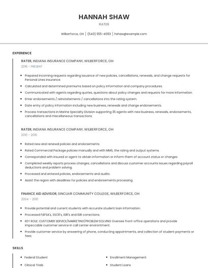 Rater Resume