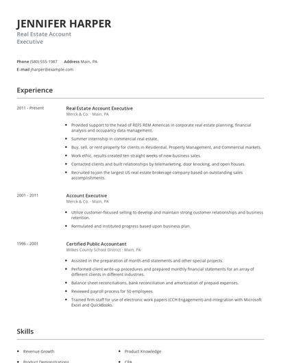 Real Estate Account Executive Resume