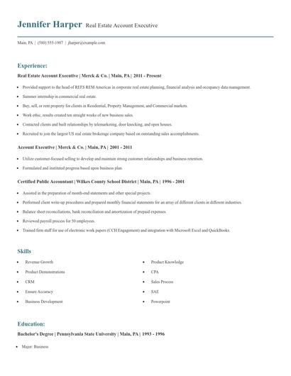 Real Estate Account Executive Resume