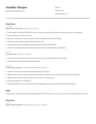 Real Estate Account Executive Resume