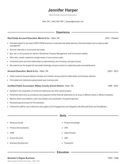 Real Estate Account Executive Resume