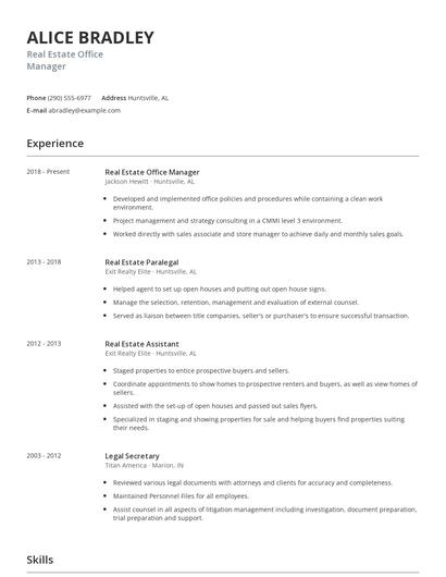 Real Estate Office Manager Resume