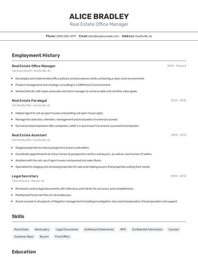 Real Estate Office Manager Resume