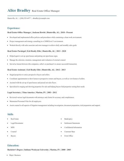 Real Estate Office Manager Resume