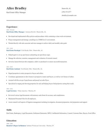 Real Estate Office Manager Resume