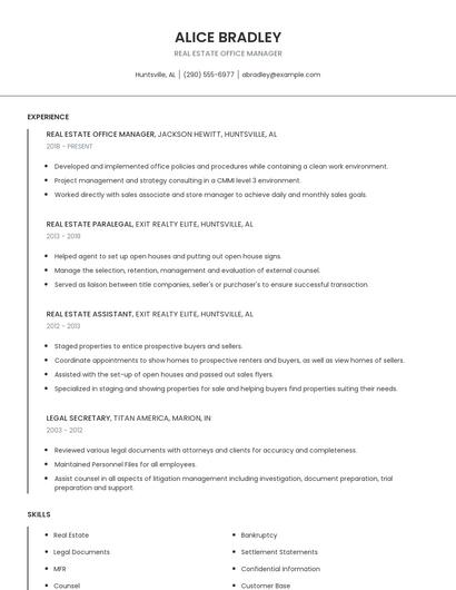 Real Estate Office Manager Resume