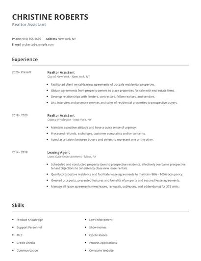 Realtor Assistant Resume