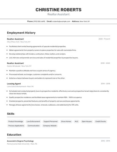 Realtor Assistant Resume