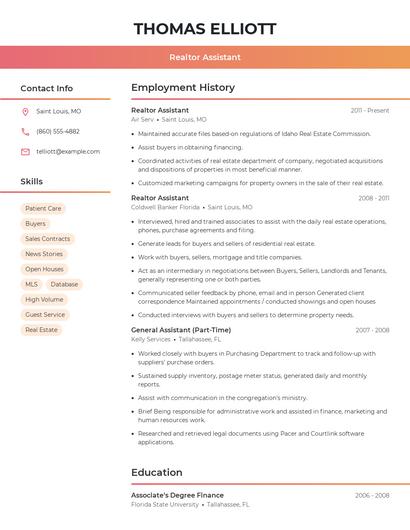 Realtor Assistant Resume