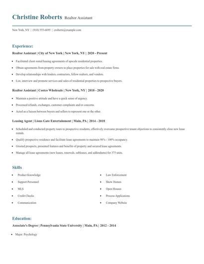 Realtor Assistant Resume