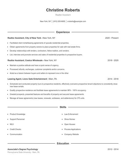 Realtor Assistant Resume