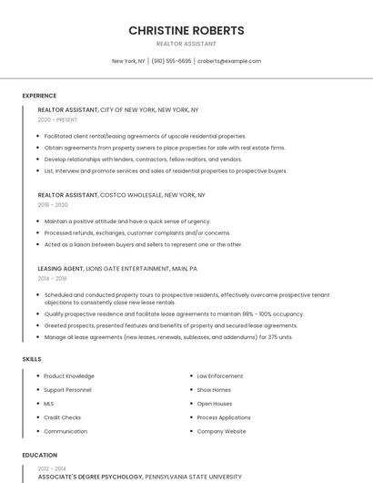 Realtor Assistant Resume
