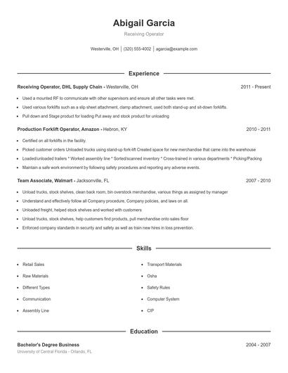 Receiving Operator Resume