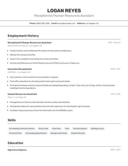 Receptionist/Human Resources Assistant Resume