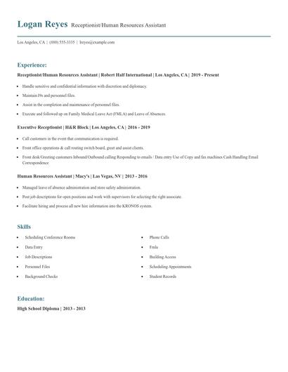 Receptionist/Human Resources Assistant Resume