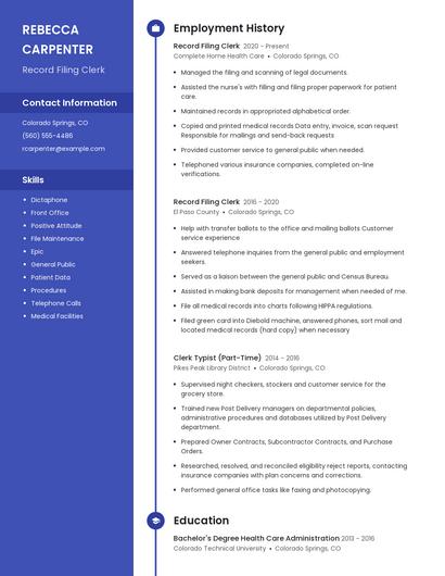 Record Filing Clerk Resume