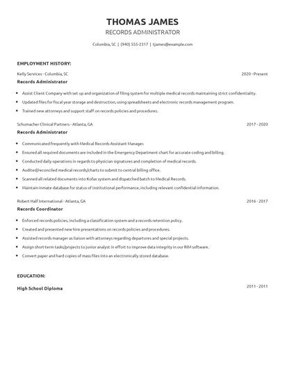 Records Administrator Resume