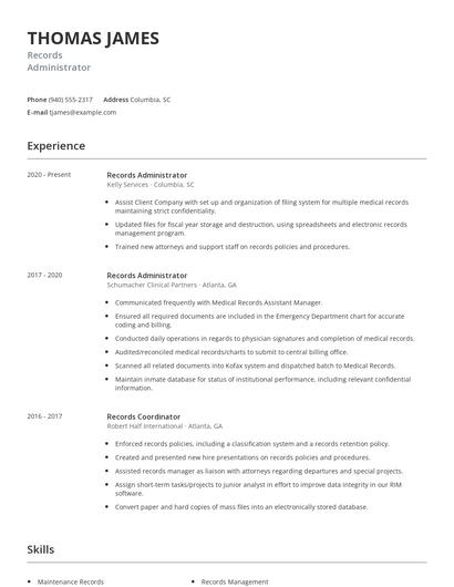 Records Administrator Resume