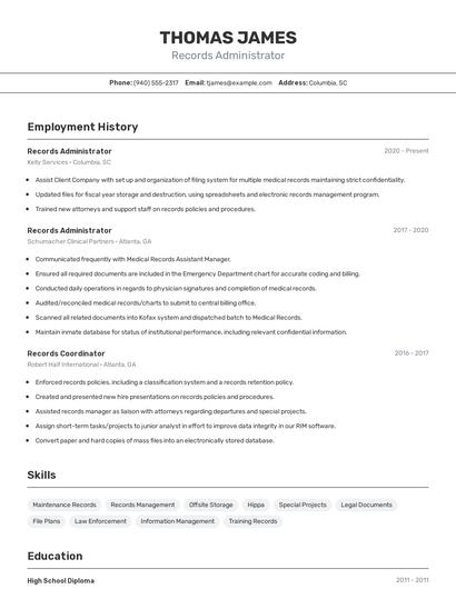 Records Administrator Resume