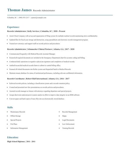 Records Administrator Resume