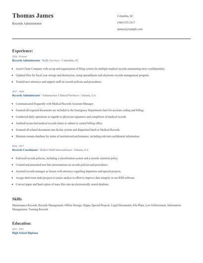 Records Administrator Resume
