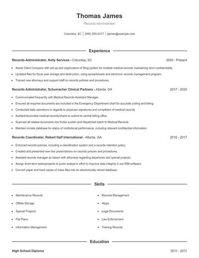 Records Administrator Resume