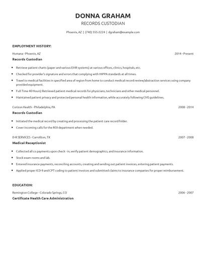 Records Custodian Resume