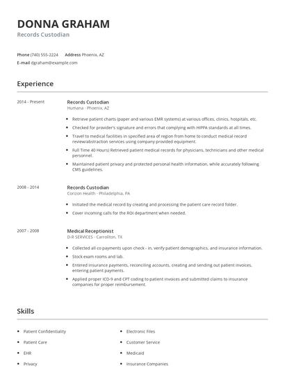 Records Custodian Resume