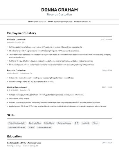 Records Custodian Resume