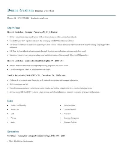Records Custodian Resume