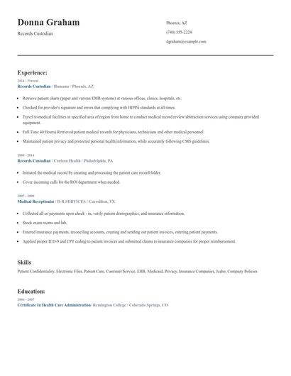 Records Custodian Resume