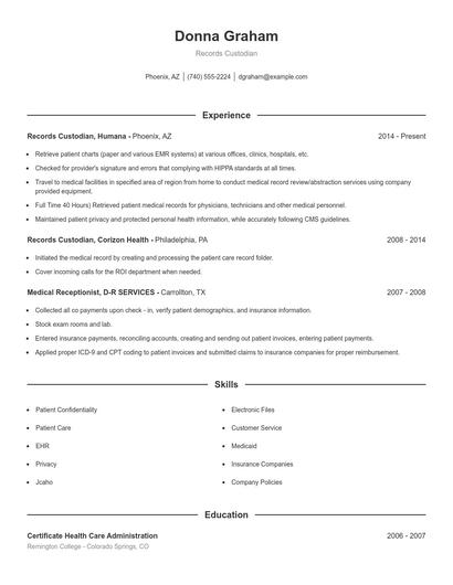 Records Custodian Resume