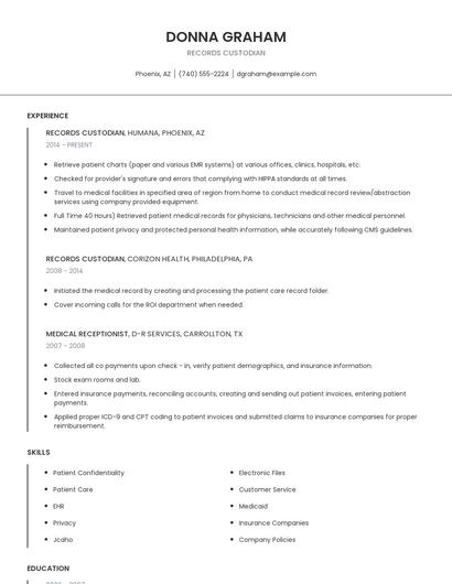 Records Custodian Resume