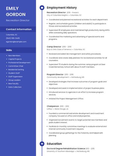 Recreation Director Resume